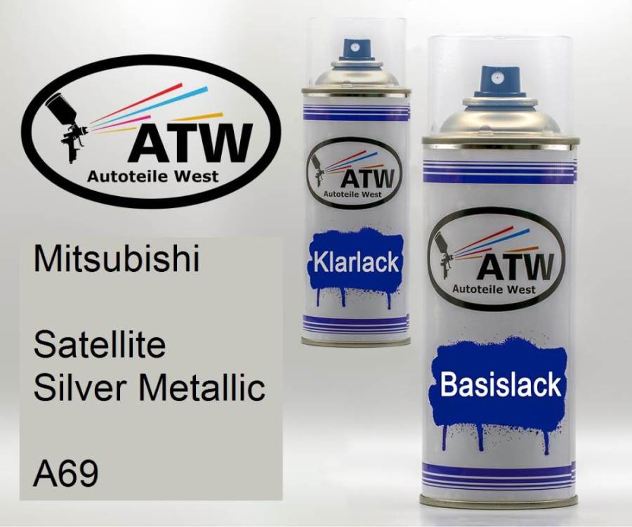 Mitsubishi, Satellite Silver Metallic, A69: 400ml Sprühdose + 400ml Klarlack - Set, von ATW Autoteile West.